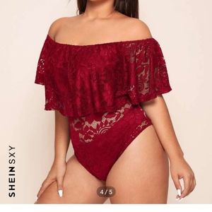 SHEIN CURVE BARDOT FLOUNCE TRIM BODYSUIT. NWOT